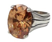 Silpada 925 Sterling Large Oval Champagne (Orange Topaz Colour) Prong Set Faceted Stone Stamped and Marked Size 8.5