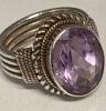 Marked 925 Sterling Silver Amethyst Large Oval Faceted Bezel Set Ring Stone Size 5.5 Makers Mark - 4
