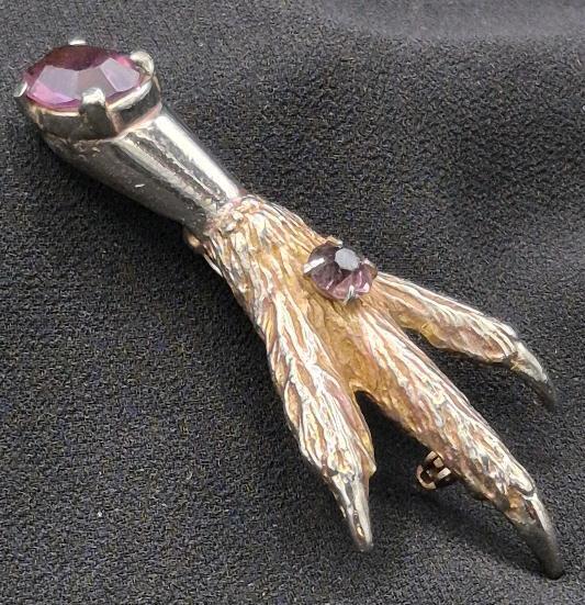 Vintage Scottish Claw Brooch with Purple Stones Lucky Grouse Brooch - Scottish Highlands Kilt Brooch