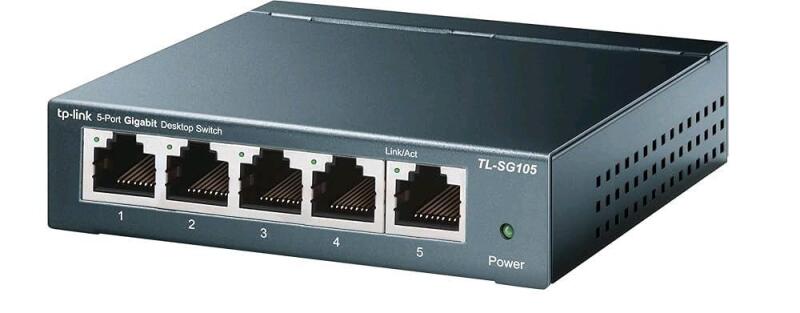 As New TP-Link TL-SG105 5-Port 10/100/1000Mbps Desktop Gigabit Steel Cased Switch.