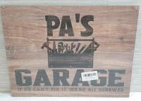 New Wooden "Pa's Garage" Sign (15&frac12;"&times;11&frac12;")
