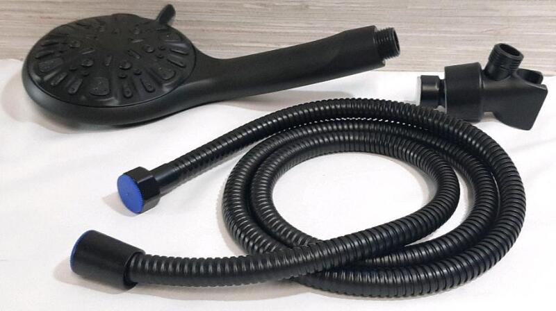 New Black Shower Head with Clip & Hose Cable