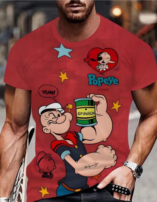 New Size XL Men's Popeye Graphic T-Shirt - 3D Print Streetwear Red Crew Neck Short Sleeve Tee with Spinach Can & Muscles Design 100% Polyester Stock Photos added