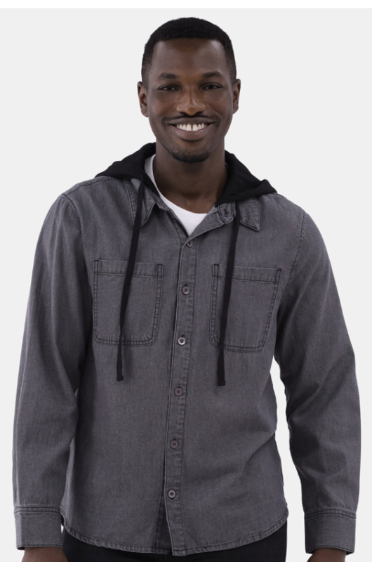 New Sz Small Men&rsquo;s ADTN Hooded Denim Shirt