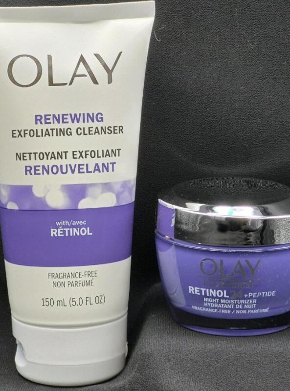 New OLAY RETINOL 24 Anti-Aging Duo Pack - Fragrance Free Night Moisturizer 50 mL & Exfoliating Cleanser 150 mL