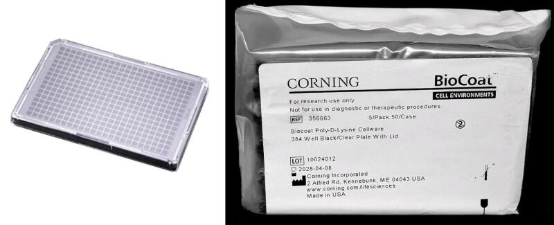 [Scientific] 5pk New CORNING BioCoat Poly-D-Lysine 384-well Black/Clear Flat Bottom TC-treated Microplate, with Lid, 5 per Pack | Retails Over $260! | EXP 2028-04-08