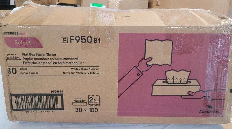 23 New Cascades Pro Flat Box 2-Ply Facial Tissue , White . 23 Boxes 2-Ply Facial Tissue - 100 Tissues Per Box . Some boxes are alittle squished from shipping and storage