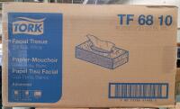 30 New Tork 2-Ply Facial Tissue Boxes , Flat Box . 100 Tissues Per Box . Box has some bends from shipping and storage