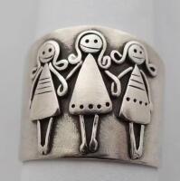 Vintage Copper Three Figure Rings Hand-Carved Minimalist Holding Hands Size 10 Wide Band Stock photo added