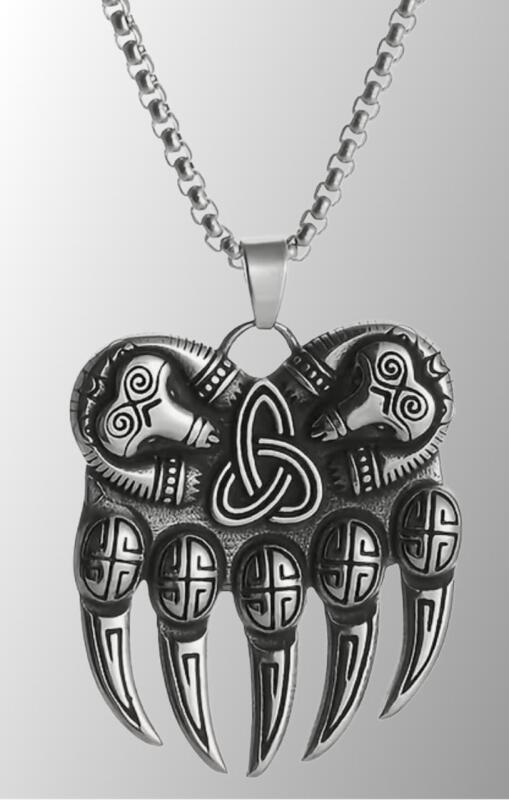 Viking Odin Bear Claw Pendant Celtic Knot Necklace Nordic Rune Amulet Navian Pendant approximately 1.5&rsquo;&rsquo; Chain 22&rsquo;&rsquo;