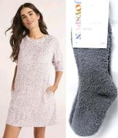 New Size XS Women's JOYSOFT Super Soft Velour Sleepshirt with Fuzzy Socks Set : Pink Snow Leopard Print