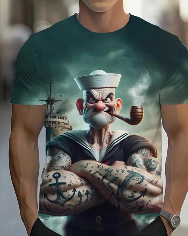 Size XXL Men's Navy Sailor<br/>Graphic T-Shirt - "I'm a Sailor, Not a Captain" Design S/S Round Neck, Casual Summer <br/>Tattoo Print, Breathable Fabric Stock photos added
