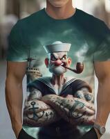 Size XXL Men's Navy Sailor<br/>Graphic T-Shirt - "I'm a Sailor, Not a Captain" Design S/S Round Neck, Casual Summer <br/>Tattoo Print, Breathable Fabric Stock photos added