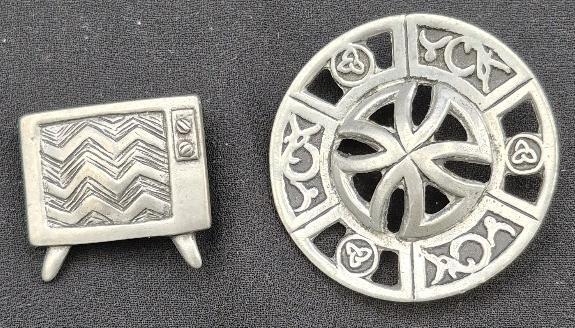 2 Pewter Brooches - Seagull & St. Justin