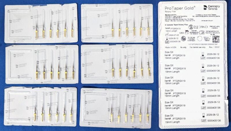 [Dentistry] 36 New DENTSPLY SIRONA ProTaper Gold Rotary Files : SIZE SX, #PTGRSX19, 19MM LENGTH | EXP 2029 | 6 Packs of 6 Files Each