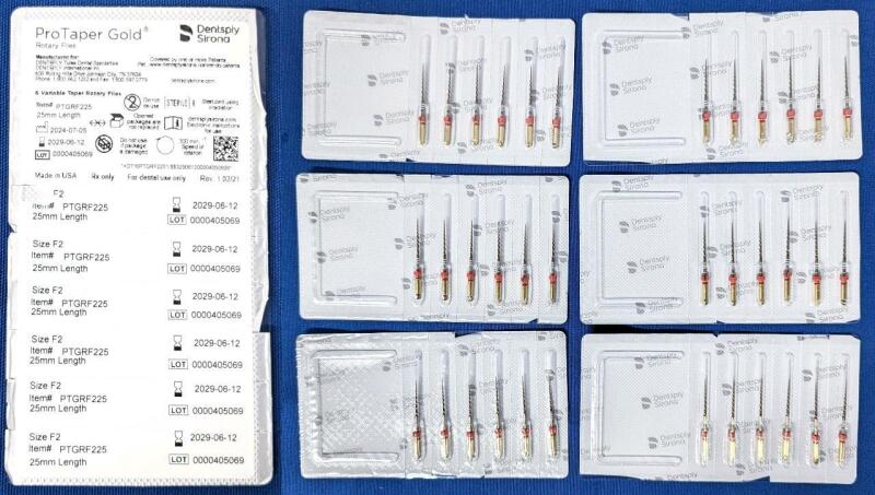 [Dentistry] 36 New DENTSPLY SIRONA ProTaper Gold Rotary Files : SIZE F2, #PTGRF225, 25MM LENGTH | EXP 2029 | 6 Packs of 6 Files Each