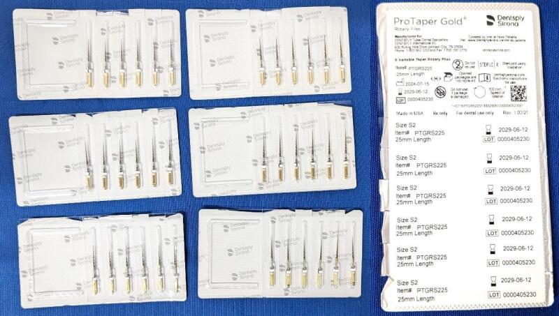 [Dentistry] 36 New DENTSPLY SIRONA ProTaper Gold Rotary Files : SIZE S2, #PTGRS225, 25MM LENGTH | EXP 2029 | 6 Packs of 6 Files Each