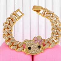 Sanrio Hello Kitty Cuban Link Bracelet Rhinestones 7&rsquo;&rsquo; Kitty with Pink Rhinestone Bow