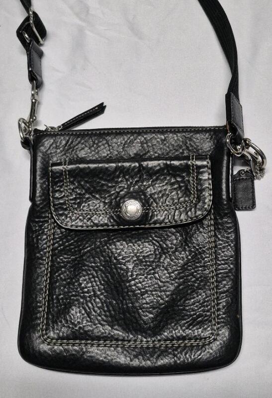 Coach Black Pebble Leather Top Zip Crossbody Handbag Purse Snap Pocket 8.5" by 7.5"