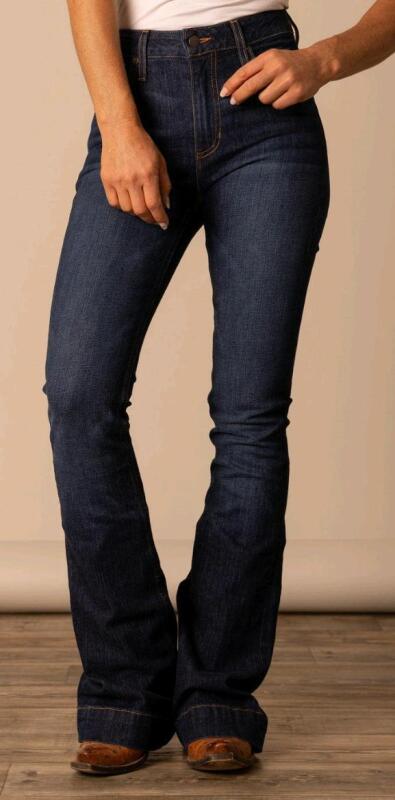 New - Size 0W/34L Women's Kimes Ranch Jennifer Ultra-High Rise & Super Wide Flare Leg Jeans , Blue . Fabric: 99% Cotton - 1% Spandex . Retail $200