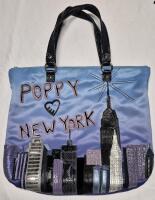 Coach Poppy NYC Destination Ombre Blue Satin Leather Skyline Glam Tote Bag 15 by 14"