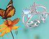 Marked 925S Sterling Silver Butterfly Ring Clear Stones on Double Band Inlaid Synthetic Moonstone Wings Size 10 Detailed Back Butterfly - 2