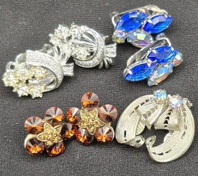 4 Vintage Rhinestones Clip-on Earrings
