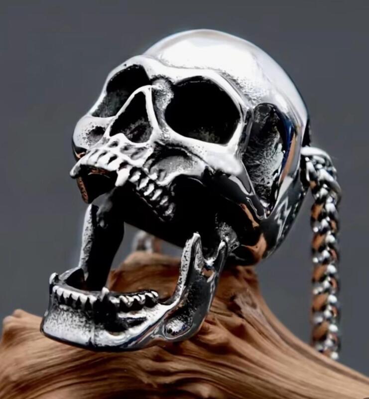 Stylish 316L Stainless Steel Skull Pendant Necklace Large Skeleton Pendant approximately 1.5&rsquo;&rsquo; Chain 23&rsquo;&rsquo; Bale through side of head Stock photos added