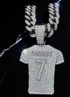 Iced Out Miami Cuban Chain Necklace with "BADDEST" & Number 7 Design Sparkling Rhinestones Pendant Chain approximately 19.5&rsquo;&rsquo; Pendant 2 x2&rsquo;&rsquo;