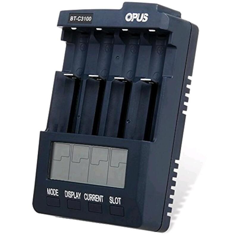 As New Ocamo Opus BT-C3100 LCD Panel Display Li-ion intelligent Battery Charger with 4 Individual Slots, 4 Modes(Charge, Discharge, Refresh, and Test) and Over-Heating Protector. Uses European Plug. Retails for $64