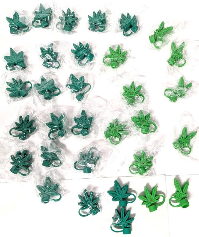 32 New Adult Silicone Straw-Caps : Marijuana / Pot Culture - Fits Most Standard-Size Straws (Reusable & Disposable)