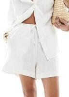 New ASOS DESIGN Petite Pull-on Short with Linen in White