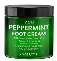 Peppermint Foot Cream for Dry Rough Cracked Feet Deeply Moisturizes with Shea Butter, Vitamin E & Arnica Non-Greasy Formula for Hands, Feet & Body, 70g Smooths Softens with Natural Ingredients Stock photo added YCB