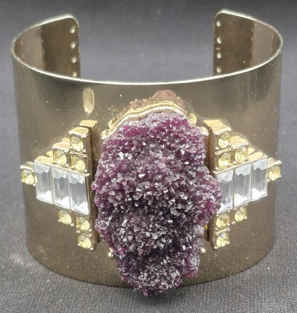 Amethyst Diamante Chunky Statement Bangle - 2.15" Thick and 2.75" Wide