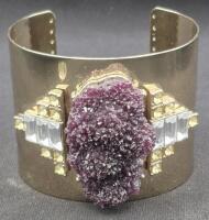 Amethyst Diamante Chunky Statement Bangle - 2.15" Thick and 2.75" Wide