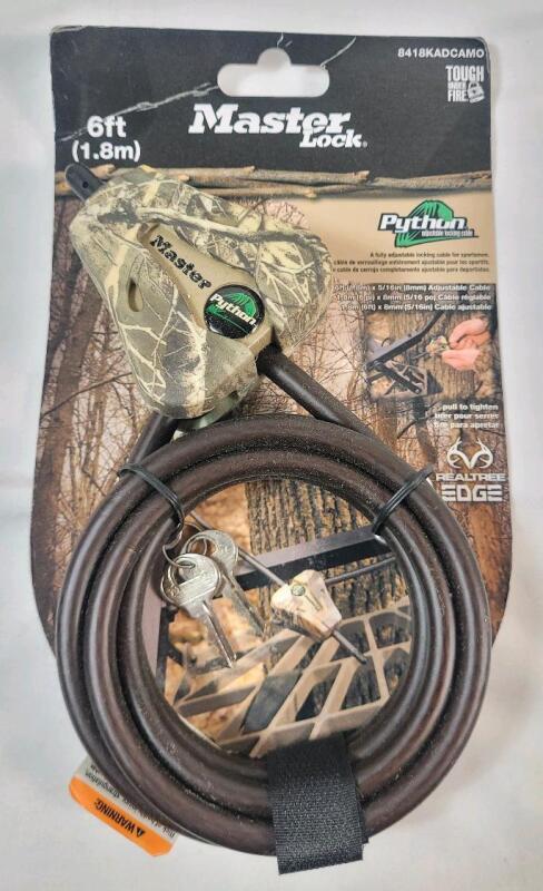 New - Master Lock Python Multi-PurPose Adjustable Cable Lock w/Two (2) Keys , 6ft Long .