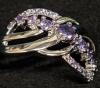 Marked 925S Elegant Ring Purple Stones in a Wave Braid Cross Over Multi-Layer Design Size 8 - 6