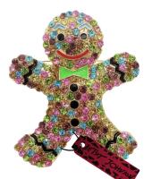 Betsey Johnson Tagged Adorable Multi Rhinestone Gingerbread Brooch approximately 2.20 x 1.85&rsquo;&rsquo; Back Bale for Pendant