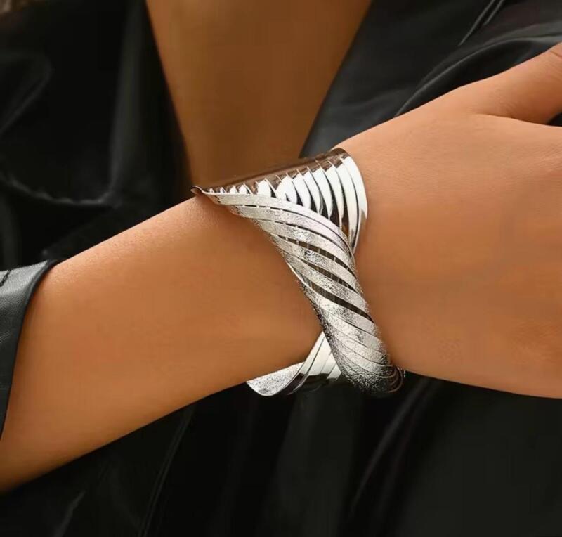 Bohemian Wide Open Cuff Bracelet Vintage Inspired Matte and High Polish Twisted Statement Design Diameter approximately 2.25&rsquo;&rsquo; W/ 1.5&rsquo;&rsquo; back Opening
