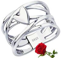 Stamped 925S Wide Band with Centre Heart in Cut Work Braided Design Size 9