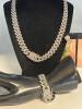 Cuban Link Iced Out Set Bracelet Necklace Earrings Necklace Box Clasp W/ db safety 20&rsquo;&rsquo; Bracelet 8&rsquo;&rsquo; Pierced Square Earrings.5&rsquo;&rsquo; approximately - 2