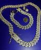 Cuban Link Iced Out Set Bracelet Necklace Earrings Necklace Box Clasp W/ db safety 20&rsquo;&rsquo; Bracelet 8&rsquo;&rsquo; Pierced Square Earrings.5&rsquo;&rsquo; approximately - 3