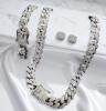 Cuban Link Iced Out Set Bracelet Necklace Earrings Necklace Box Clasp W/ db safety 20&rsquo;&rsquo; Bracelet 8&rsquo;&rsquo; Pierced Square Earrings.5&rsquo;&rsquo; approximately - 4