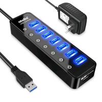New ATOLLA Powered USB Hub 3.0, Atolla 7-Port USB Data Hub Splitter with One Smart Charging Port and Individual On/Off Switches and 5V/4A Power Adapter USB Extension for MacBook, Mac Pro/Mini and More.
