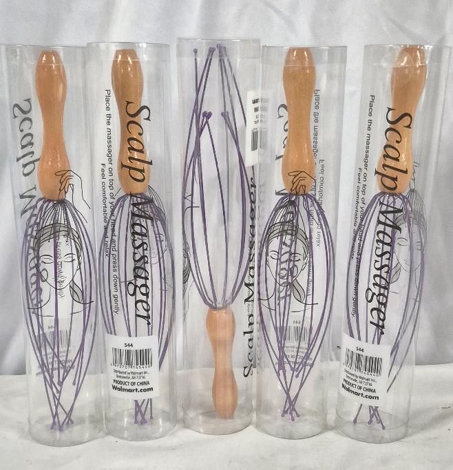 5 New Wooden Scalp Massager - Stainless Legs - Purple 10" Long