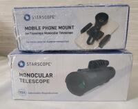 New - Starscope Monocular Telescope 10&times; Adjustable Magnification & STARSCOPE Monocular G3 Phone Mount - Dual Spring-Loaded Telescope Phone Adapter Mount | Foldable Monocular Telescope for Phone Mount . Both Sealed