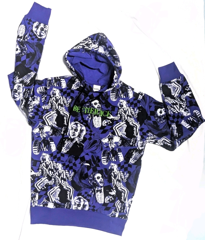 New Size Small Men's BEETLEJUICE All-Over Print Hoodie with Embroidered Logo