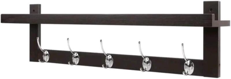 New Homfa Bamboo Coat Rack Shelf Wall-Mounted Hanging Shelf with 5 Dual Stainless Steel Hooks - HBA-023