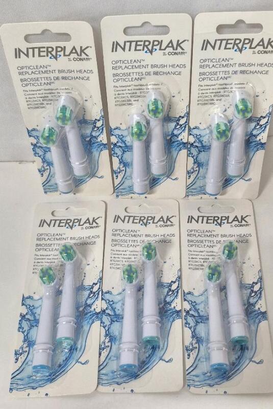 12 New INTERPLAK by Conair OptiClean Replacement ToothBrush Heads - Model RTG3RPLC