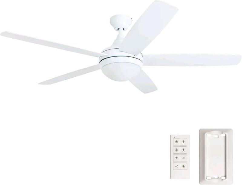 As New Prominence Home Ashby Modern 52" Ceiling Fan with Light, LED Fan with Remote Control, Tri-Mount Indoor Fan with 5 Blades, Reverisble White and Gray Oak Blade Finish (80094-01) Retails for $317